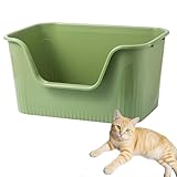 SpaceTime Large Cat Litter Box with High Sides,Cat Boxes for Indoor Cats,Cat Litter Pan for Kitty,Litter Box with Low Entry,Easy to Clean,Anti-Splashing (Green)