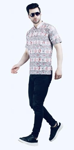 Image of THE MAKKI Trends - Om Printed Kurta for Men & Boys | Cotton Half Sleeve Mahadev Mahakal Kurta T-Shirt for Events, Festivals, and Religious Ceremonies (Regular)