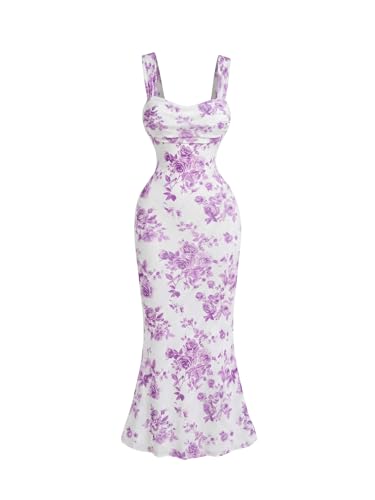 Image of GORGLITTER Women's Floral Summer Wedding Guest Dress Ruched Cocktail Party Bridal Shower Formal Beach Midi Sun Dresses
