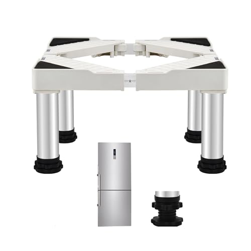 Adjustable Refrigerator Base, Wave Washing Machine Stand with 4 Strong Feet Adjustable Length 50-75cm width 42-65cm Height 29-32cm Load 200kg Cabinet Stand Feet for Washer Refrigerator Dryer White