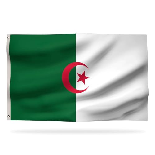 Drapeau Algérien Premium 150x90cm - Drapeau de l'Algérie Résistant et de Haute Qualité avec 2 œillets métalliques - Soyez fier de vos couleurs !