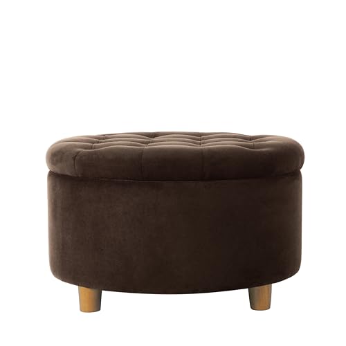 Image of HomePop 28 inch Button Tufted Velvet Round Storage Ottoman - Chocolate Brown Velvet