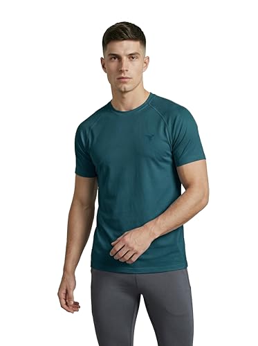 Image of TECHNOSPORT Men's Solid T-Shirt COTFLEX Quick Dry Slim Fit Round Neck Sports Tee for Gym Running Casual Wear UPF50+ Anti Odour