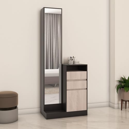 Image of Nilkamal Riva Dressing Table with Mirror and Storage | Engineered Wood Dresser for Bedroom | Wenge & Sonoma Oak