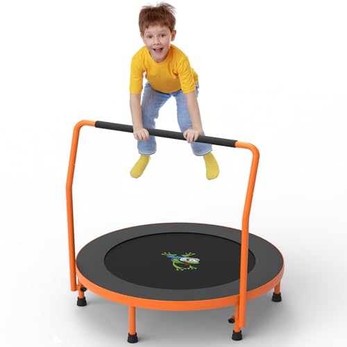 3FT Foldable Kids Trampoline, 36'' Indoor & Outdoor Mini Trampoline for Toddlers, Max Capacity 220 LBS, Adjustable Handlebar, Quiet & Safe Design