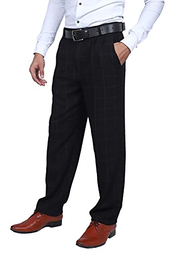 Image of Particle Men's Pleat-Front Regular Fit Formal Trousers - Checks (Sizes 32-46)