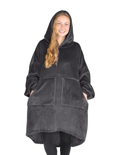 Bare Home Microplush Wearable Blanket with Split Front Pockets - Soft and Plush - Warm and Cozy - Adult &amp; Kid Sizes (Adult, Forged Iron Grey)