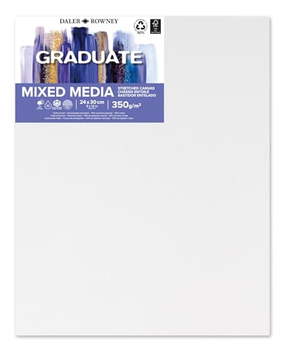 Daler-Rowney Graduate Mixed Media Leinwand, 24 x 30 cm, 350 g/m²,feine Körnung, dreifach grundiert, Weiß, 1 Stück