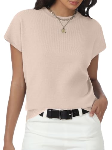 Image of Womens Tops Summer Sweaters Short Sleeve Shirts Dressy Casual Basic Casual Cap Sleeve Tops Beach Vacation Clothes