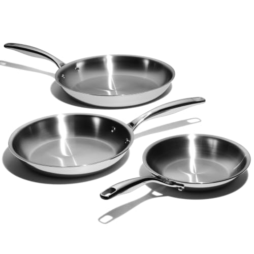 Image of LEGEND COOKWARE 3-Piece (8 inch,10 inch, & 12 inch) Stainless Frying Pan Set | 5 Ply Stainless Steel Clad | Induction Compatible, Oven Safe 800F - Non-Toxic, No Coatings - Even Heating, Won't Warp