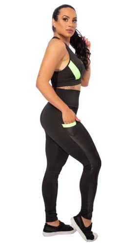 Conjunto Fitness, Calça Com Bolso Em Cirrê + Top Com Tela Frontal Academia Feminino F7NEWSTYLE (M, V