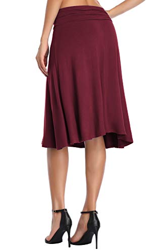Image of Urban CoCo Women's Ruched High Waist Knee Length Jersey A-Line Stretchy Flared Casual Skirt