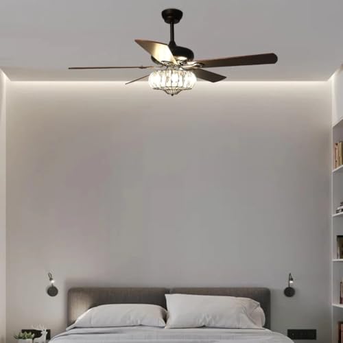 Image of Harold Electricals Woodland Crystal Chandelier Ceiling Fan with Remote Control, Luxury Ceiling Fan with Light, Decorative Hanging Light for Living Room, Bedroom, Hall & Home Decor