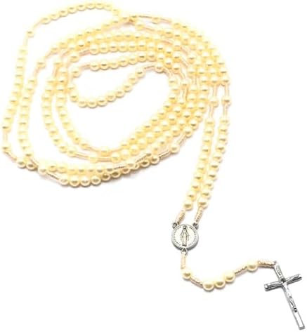 Terço Rosário Completo 200 Contas Pérola Creme 6 mm