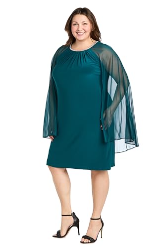 Image of R&M Richards Women's Knee-Length Glitter Sequin Lace Dress W /Sheer Asymmetric Poncho Overlay | Evening Cocktail Attire
