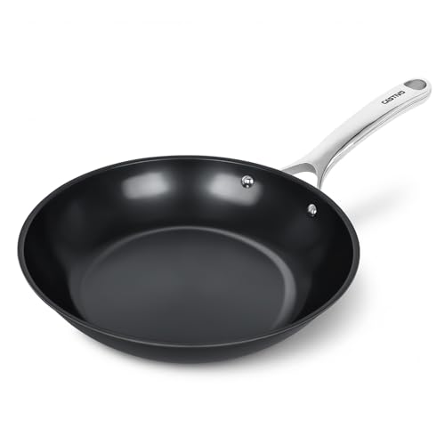Image of Tri-Ply Clad Nitrided Carbon Steel Frying Pan, 9.5 Inch | Pre-seasoned surface, lightweight design, enhanced rust resistance, easy food release, induction compatible