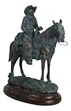 Ebros Gift Rustic Western Ranger Cowboy with Hat Riding On Faithful Steed Horse Figurine in Faux Bronze Verdigris Finish On Wood Like Pedestal Base Old World Wild West Cowboys