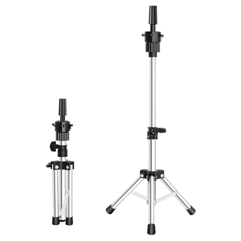 FUTAI Wig Head Stands Tripod Mini Adjustable Metal Holder for Hairdresser Practice Braiding Styling Display Human Hair Mannequin Head Training Foam Styrofoam Block Canvas Head Cover