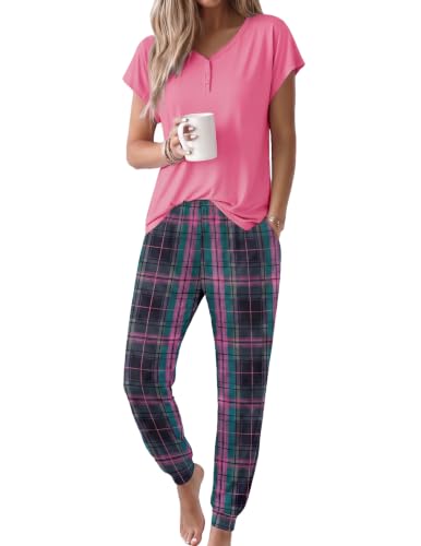 Ekouaer Pink Plaid Bamboo Pajamas