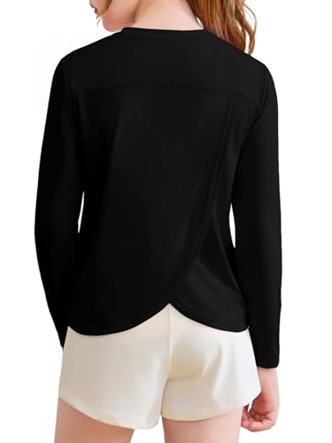 Haloumoning Girls Athletic Shirts Kids Long Sleeve Workout Tops Split Back Quick Dry T-Shirt 5-14Y