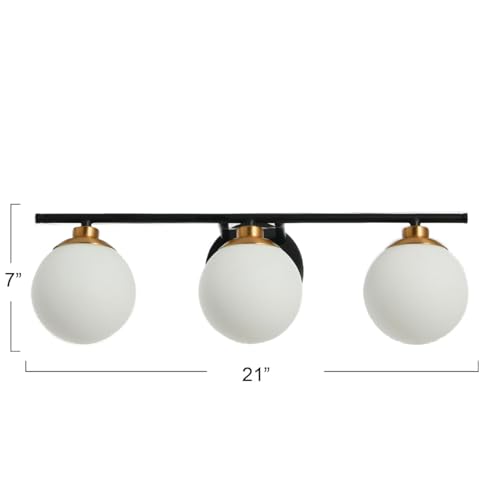 Robert Stevenson Lighting Lorne - Metal and Frosted Glass 3-Light Vanity Light, Matte Black and Brushed Gold