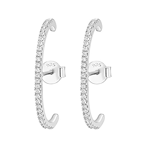 PAVOI Rhodium Plated 925 Sterling Silver Post Minimalist Suspender Ear Cuff Earrings for Women | Cubic Zirconia Wrap Earlobe Studs by PAVOI - Image 3