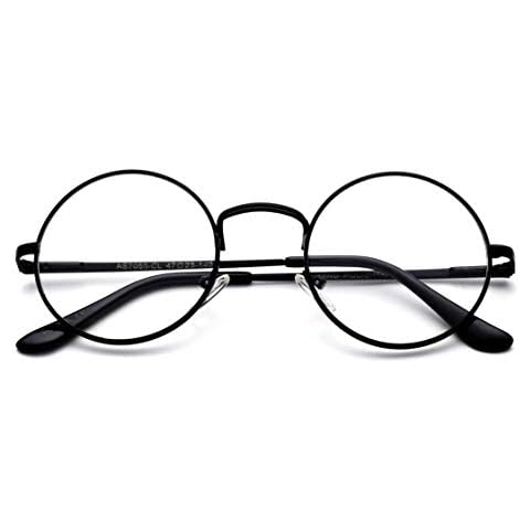 Newbee Fashion Sunglasses Glasses Hippy 60's Vintage Retro Round Circle Clear Lens Glasses (Clear Lens - Black, Clear) Cover