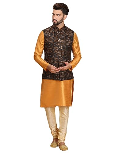 Ethluxis Men's Kurta Churidar Pyjama with Nehru Bandhgala Jacket