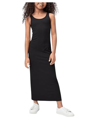 COZYEASE Girls' Solid Fitted Tank Dress Casual Scoop Neck Straight Hem Pencil Dress