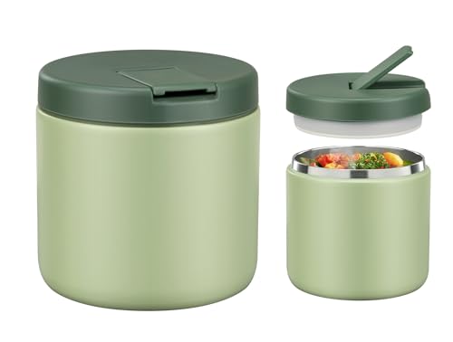 LOHASOK 17oz Soup Thermo for Hot Food Insulated Vacuum Food Jar with Buckle Lid, Stainless Steel Wide Mouth Leak Proof Lunch Container for School Travel Green