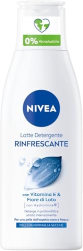 NIVEA Latte Detergente Idratante da 200 ml, Latte Detergente Viso ad Azione Struccante Ideale Anche per Trucco Waterproof, Arricchito con Acqua Purificata e Fiori di Loto