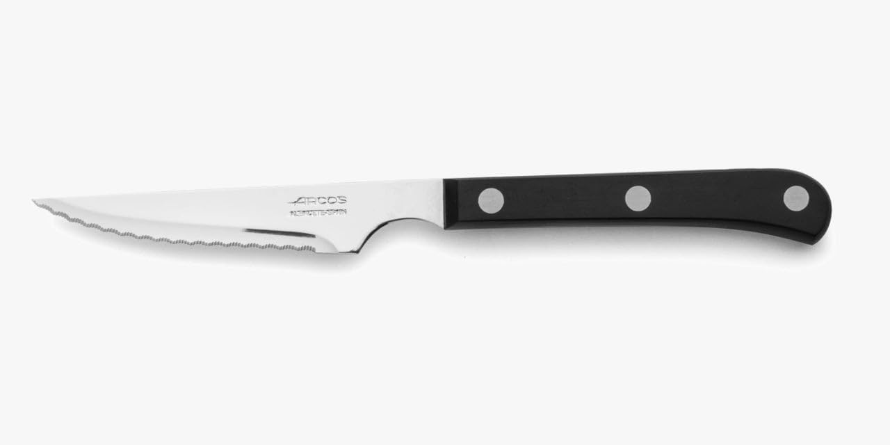 Arcos Table Knives Series, Chop Knife, 115 mm Nitrum Stainless Steel Serrated Blade, Black Polyoxymethylene Handle