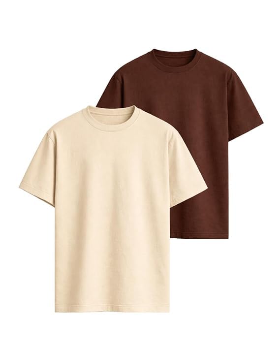 Image of VEL Plain Oversized 100% Pure Heavy Cotton Baggy Fit Drop Shoulder Half Sleeves Round Neck Solid Cotton T-Shirt for Men