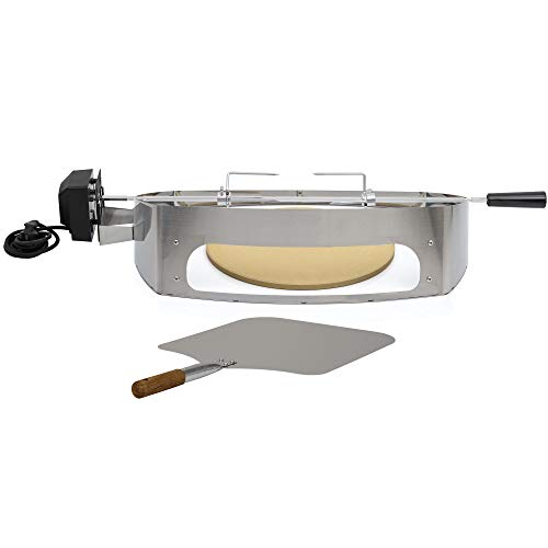 BBQ-Toro Edelstahl Pizzaring Set mit Grillspieß | Pizzaeinsatz und Drehspieß passend für Weber...