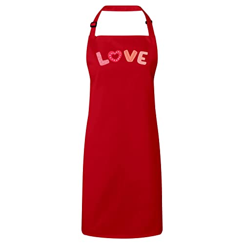 Tablier cuisine rouge LOVE avec design mignon en coton premium