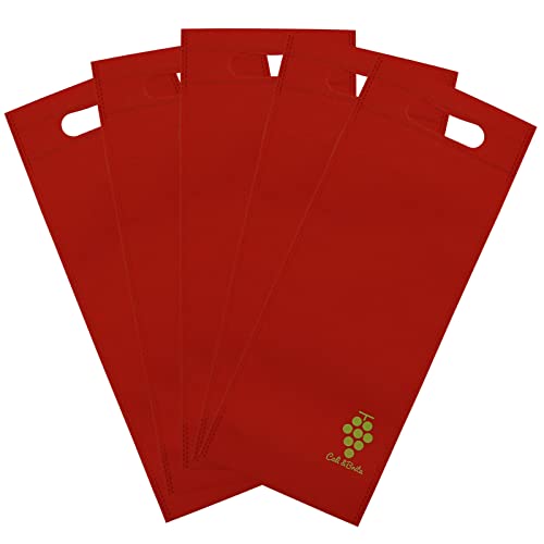 Cali&Brita 【5枚セット】ワインバッグ 袋 手提げ袋 不織布 ボトル 5枚セット ラッピング パーティ クリスマス ギフト プレゼント 贈答 日本酒 スパークリング (レッド)