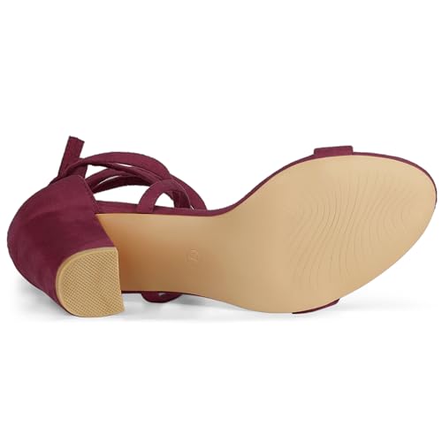 Allegra K Allegra K Women's Strappy Lace Up Chunky High Heels Burgundy Heels Sandals 9 M US