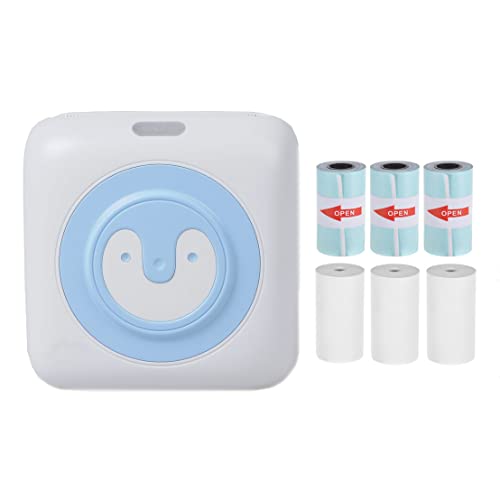 JEPODOR Mini imprimante photo autocollant Bluetooth sans encre pour mémo DIY peinture, journal d'étude compatible avec iOS et Android (203 DPI Bleu + 6 papiers) Cover