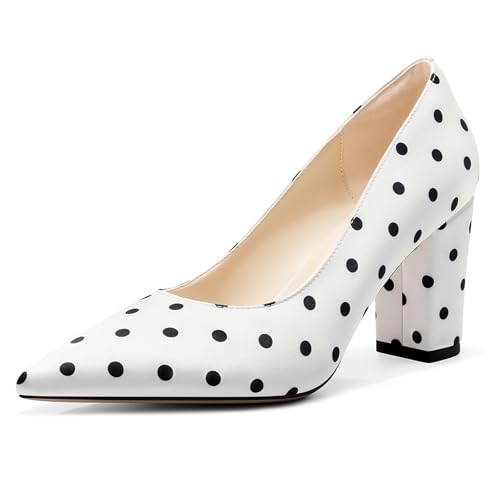 Image of Aachcol Women Pumps Pointed Toe Slip on Mid Heel Dress Office Chunky Block Heels Shoes 3 Inches