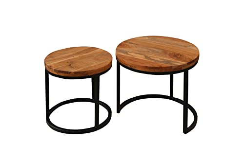 byLIVING Couchtisch Selma/Zweisatztisch / 2 Stück Beistelltisch/Platten massiv Akazie Natur/Gestell Metall schwarz pulverbeschichtet/B 50, H 45, T 50 cm, B 40, H 40, T 40 cm