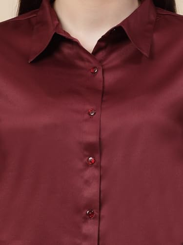 Image of Style Quotient Women Olive Satin Regular Formal Shirt