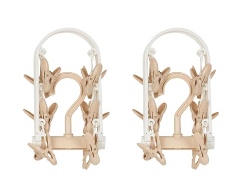 Image of Cloth Drying Hanger 12 Clips,360 Degree Portable and Foldable Clips,Baby Clothes, Clothes Drying Stand,Indoor Clothes, Space Saving, Travel Safe (Beige Pack of 2)