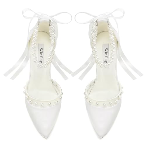 High Heel Wedding Shoes for Bride Closed Toe Bridal Shoes Pearl Wedding Heels2