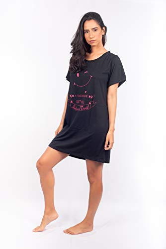 Pijama Adulto Feminino Camisola Camisão Manga Curta (M, Rosa-Chiclete)