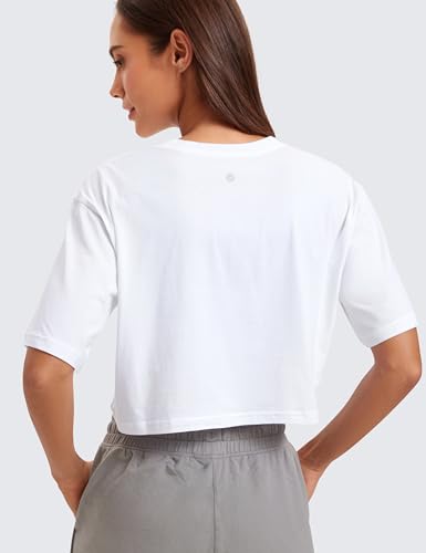 Image of CRZ YOGA Pima Cotton High Neck Crop T-Shirt | Workout, Naturally Soft, Loose Fit, Short Sleeve Tops for Women