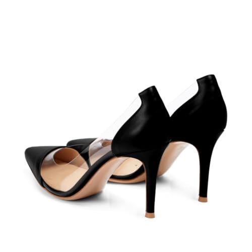 anteikira Women's Pointed Toe Stiletto Heel Transparent PVC Pumps Two Tone High Heels Clear PVC Elegant Dress Office Pumps for Women2