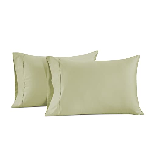 LANE LINEN Queen White Pillow Cases Set of 2, 100% Egyptian Cotton Cases, Sateen, White- Perfect for Home, Hotels & Hospital Use, Standard Size - Seafoam