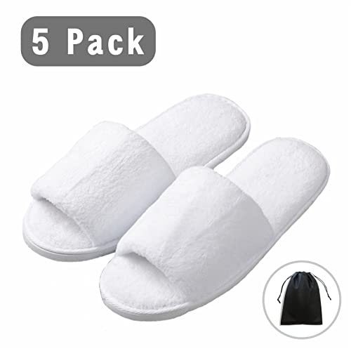 Spa Slipper- 5 Pairs Of Velvet Open Toe Slippers With Travel Bags- One Size Fit Most Men And Women For Spa #TOP1