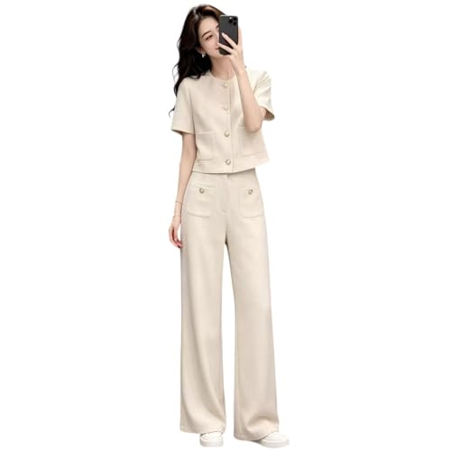 Conjunto de dos piezas para mujer de manga corta y pantalón palazzo que estiliza tu figura