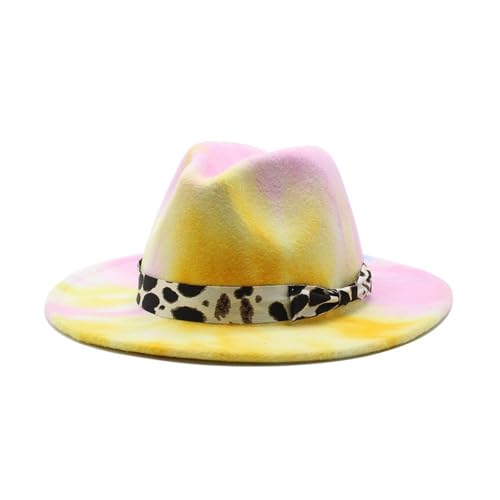 Autumn and Winter Woolen Felt Hat Tie-Dyed Colored Wool Flat Brim Jazz Hat